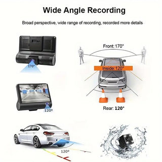 Dash Cam DVR 4" 3 telecamere HD 1080p con visione notturna
