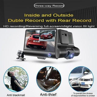 Dash Cam DVR 4" 3 telecamere HD 1080p con visione notturna