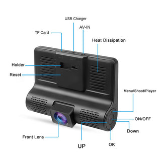 Dash Cam DVR 4" 3 telecamere HD 1080p con visione notturna
