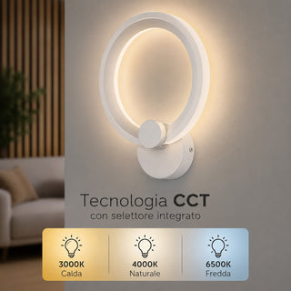 Applique led forma di cerchio 9 watt tecnologia CCT lampada da parete