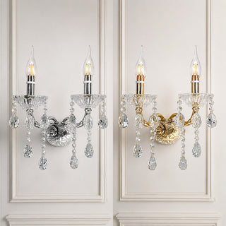 Applique candelabro 2 bracci con gocce pendente in acrilico E14