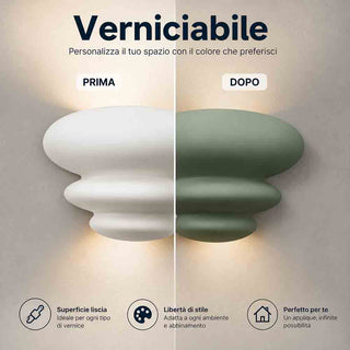 Applique da parete in gesso ovale con onde verniciabile attacco G9