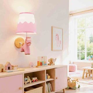 Applique daparete a forma di cavallo in resina lume E27 rosa celeste