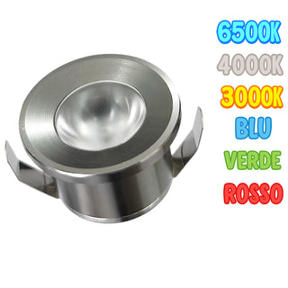 Faretto led ad incasso 1 Watt mini spot punto luce tondo bordo argento
