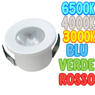 Faretto led ad incasso 1 Watt mini spot punto luce tondo bordo bianco