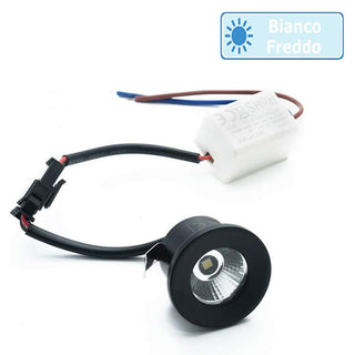 Faretto led cob ad incasso 1 watt mini spot punto luce tondo luce bianca 6500k calda 3000k naturale 4000k