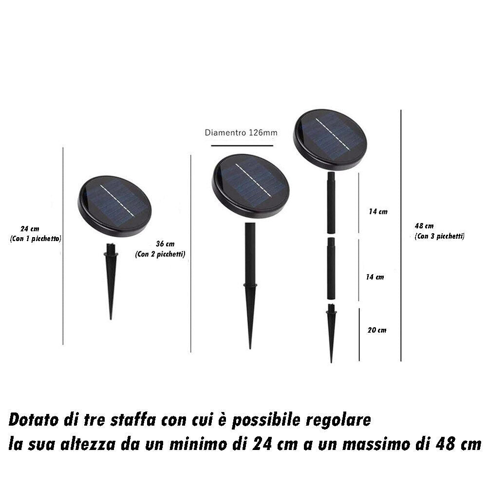 Faretto led con pannello solare e picchetto per esterno con funzione cct 3 tonalità di luce o rgb IP65