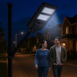Lampione faro LED solare 100W con sensore di prossimità con palo IP65