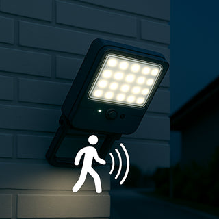 Faro solare 50 watt con sensore crepuscolare luce fredda IP65