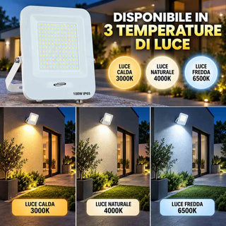 Faro LED da esterno 100W bianco IP65 luce fredda calda naturale