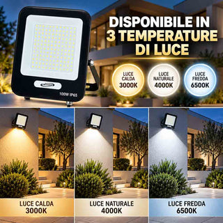 Faro LED da esterno 100W nero IP65 luce fredda calda naturale