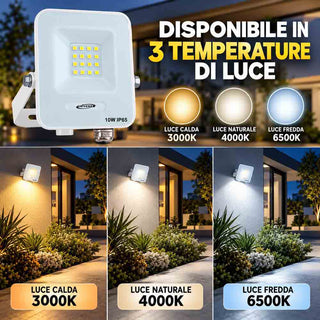 Faro LED da esterno 10W bianco IP65 luce fredda calda naturale