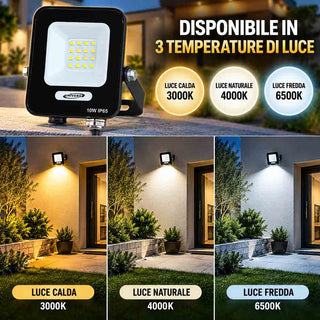 Faro LED da esterno 10W nero IP65 luce fredda calda naturale