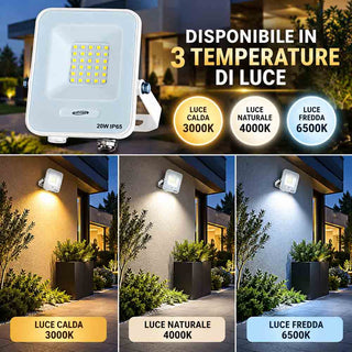 Faro LED da esterno 20W bianco IP65 luce fredda calda naturale