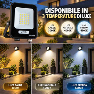 Faro LED da esterno 20W nero IP65 luce fredda calda naturale