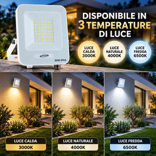 Faro LED da esterno 30W bianco IP65 luce fredda calda naturale