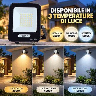 Faro LED da esterno 30W nero IP65 luce fredda calda naturale