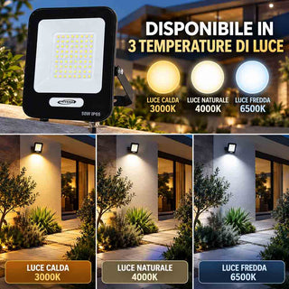 Faro LED da esterno 50W nero IP65 luce fredda calda naturale