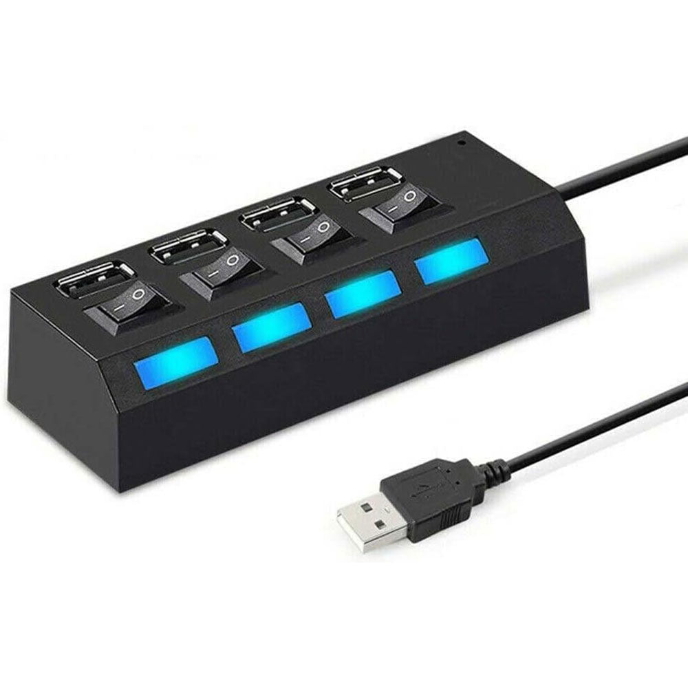 Hub usb 2.0 4 porte moltiplicatore sdoppiatore per pc notebook 4 uscite con interruttori on/off e luci led