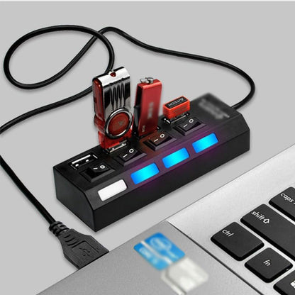 Hub usb 2.0 4 porte moltiplicatore sdoppiatore per pc notebook 4 uscite con interruttori on/off e luci led