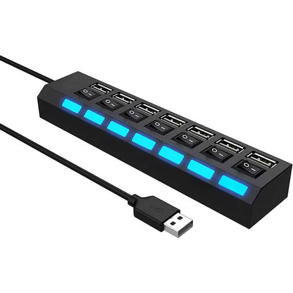 Hub usb 2.0 7 porte moltiplicatore sdoppiatore per pc notebook 7 uscite con interruttori on/off e luci led