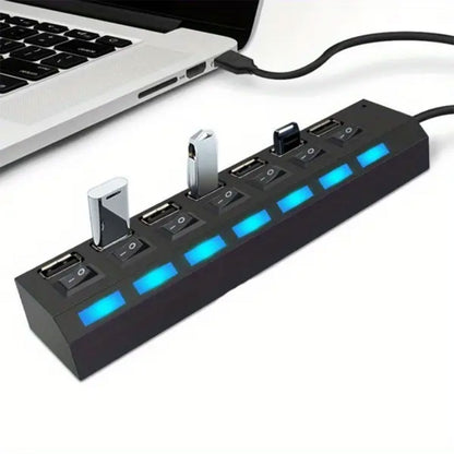 Hub usb 2.0 7 porte moltiplicatore sdoppiatore per pc notebook 7 uscite con interruttori on/off e luci led