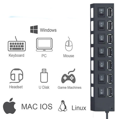 Hub usb 2.0 7 porte moltiplicatore sdoppiatore per pc notebook 7 uscite con interruttori on/off e luci led