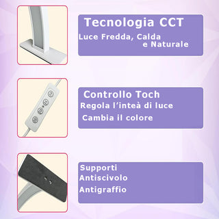Lampada arco da tavolo mezza luna dimmerabile tecnologia CCT estetista