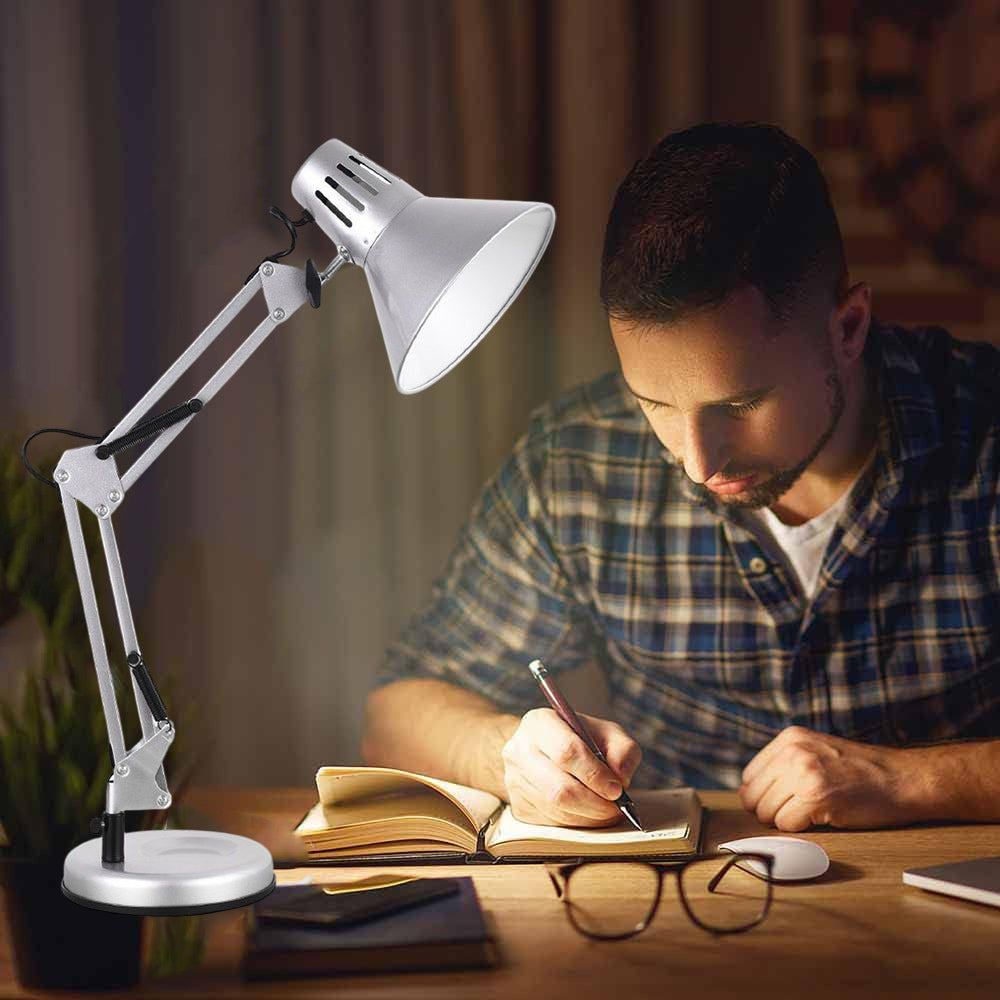 Lampada da scrivania con braccio snodabile luce da tavolo in metallo orientabile con morsetto incluso attacco per lampadine E27