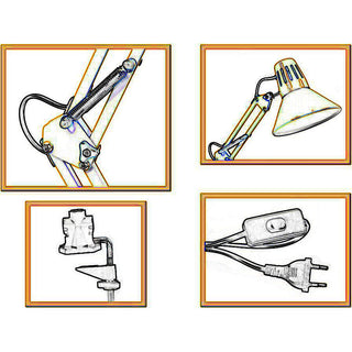 Lampada da scrivania snodabile in metallo con morsetto E27 vari colori