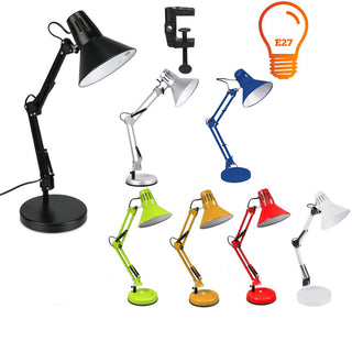 Lampada da scrivania snodabile in metallo con morsetto E27 vari colori