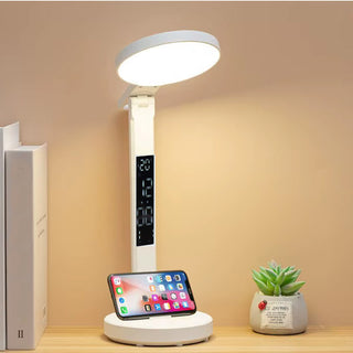 Lampada da scrivania touch a led con porta penna orologio dimmerabile