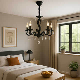 Lampadario da soffitto nero bracci con pendenti in acrilico E14