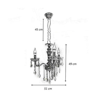 Lampadario 3 bracci con sfere cristalli pendenti E14 oro argento