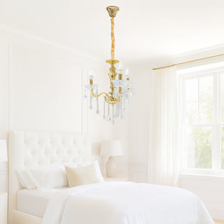 Lampadario 3 bracci con sfere cristalli pendenti E14 oro argento