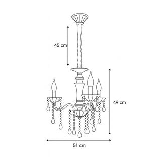 Lampadario 3 bracci con sfere cristalli pendenti E14 oro argento