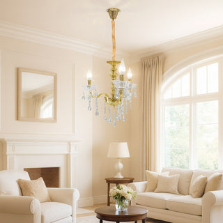 Lampadario 3 bracci con sfere cristalli pendenti E14 oro argento