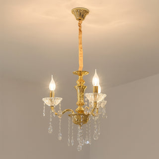 Lampadario 3 bracci con sfere cristalli pendenti E14 oro argento