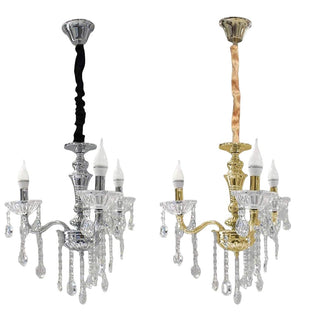 Lampadario 3 bracci con sfere cristalli pendenti E14 oro argento