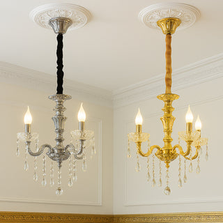 Lampadario 3 bracci con sfere cristalli pendenti E14 oro argento