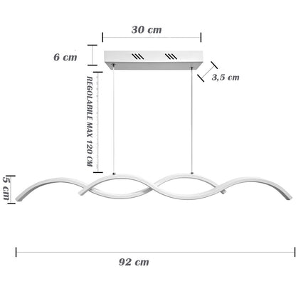 Lampadario led a sospensione 25 watt luce fredda 6500k o naturale 4000k lampada twist argento