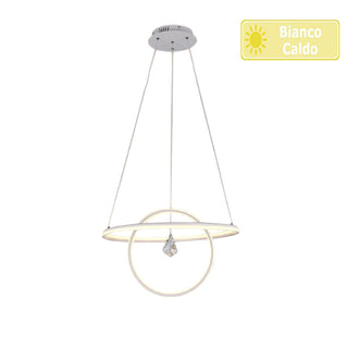 Lampadario led moderno 2 anelli 70 watt lampada con cristallo