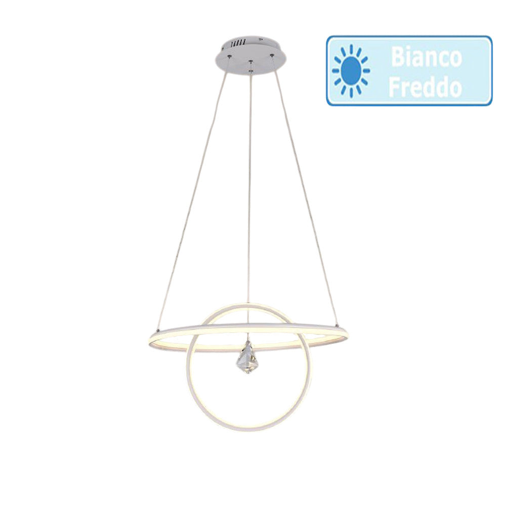 Lampadario led moderno 2 anelli 70 watt lampada con cristallo a luce fredda 6500k calda 3000k naturale 4000k