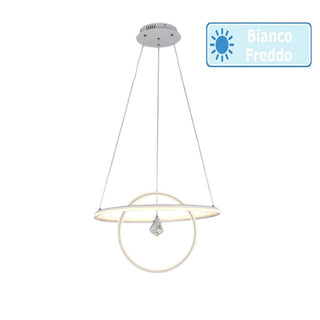 Lampadario led moderno 2 anelli 70 watt lampada con cristallo