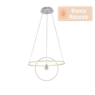 Lampadario led moderno 2 anelli 70 watt lampada con cristallo