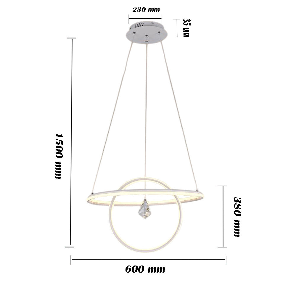 Lampadario led moderno 2 anelli 70 watt lampada con cristallo a luce fredda 6500k calda 3000k naturale 4000k