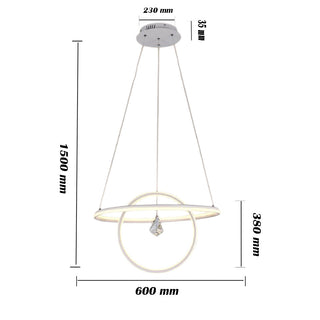 Lampadario led moderno 2 anelli 70 watt lampada con cristallo