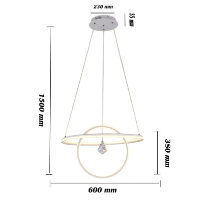 Lampadario led moderno 2 anelli 70 watt lampada con cristallo a luce fredda 6500k calda 3000k naturale 4000k