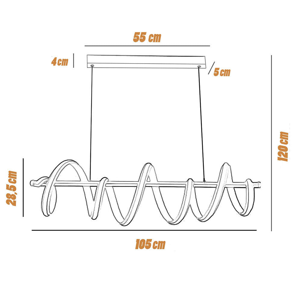 Lampadario led a sospensione 60 watt lampada twist bianco stilizzato tecnologia CCT 3 tonalità di luce da 6500k a 3000k
