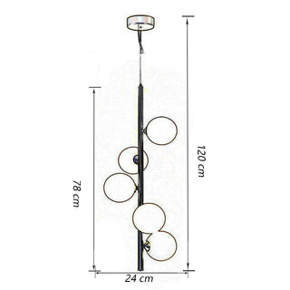Lampadario minimalista bronzo con 5 sfere con stelo verticale G9